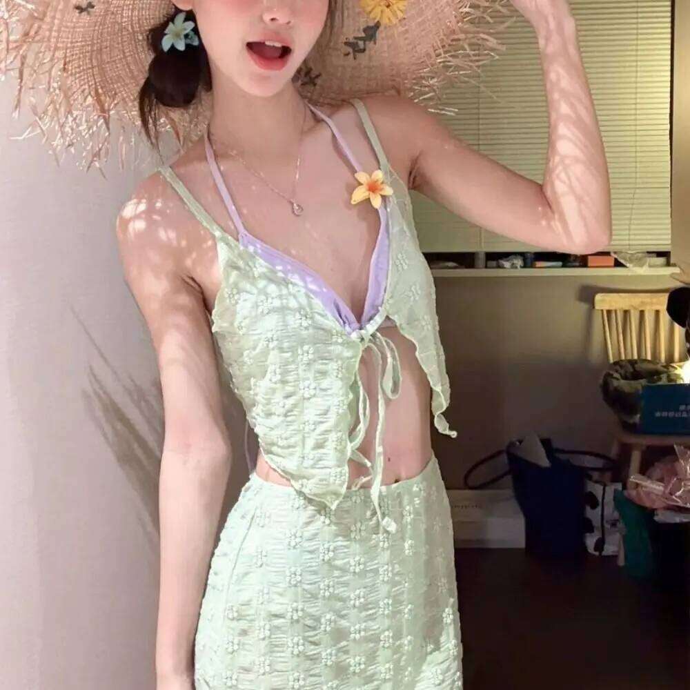 Lace Details Women's Tummy-Control Slimming Design American Hot Girl Bikini Pure-Sexy Fusion High-Waisted XJ260206