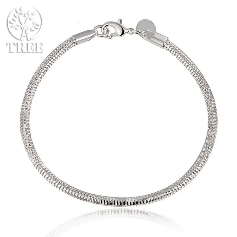 SHSTONE Silver 3mm 4mm Snake Chain 8 inches Basis Bracelet For Woman Charm Wedding Engagement Fashion Party Jewelry 26H0206