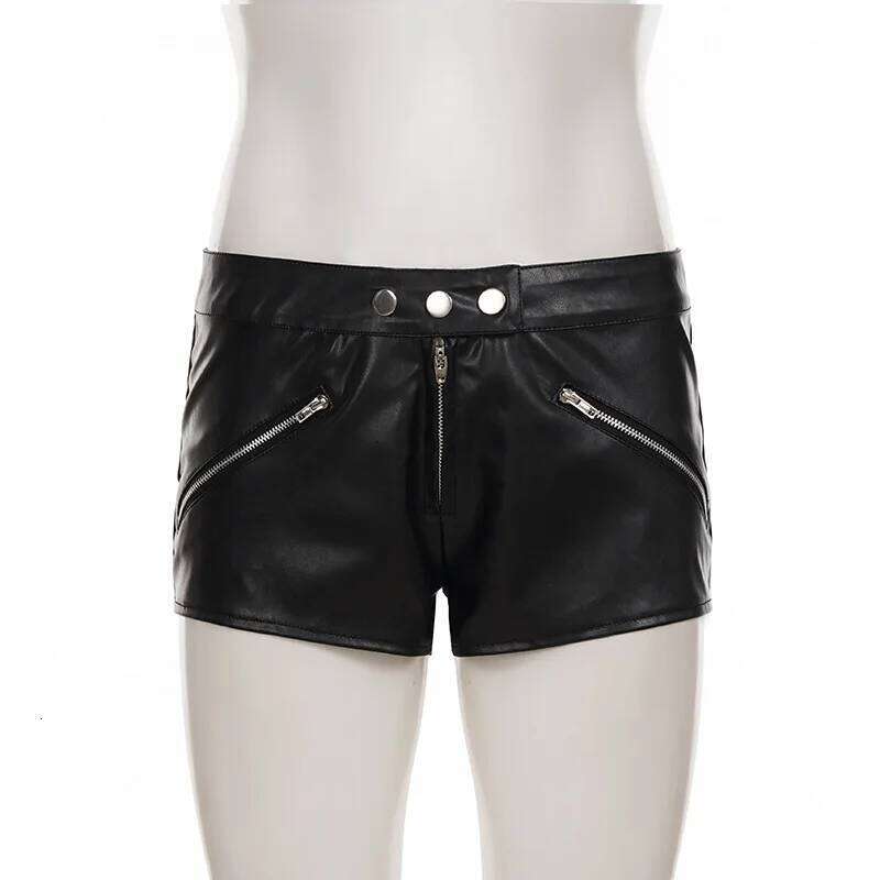 Street punk style low waist exposed navel three button leather shorts C260206