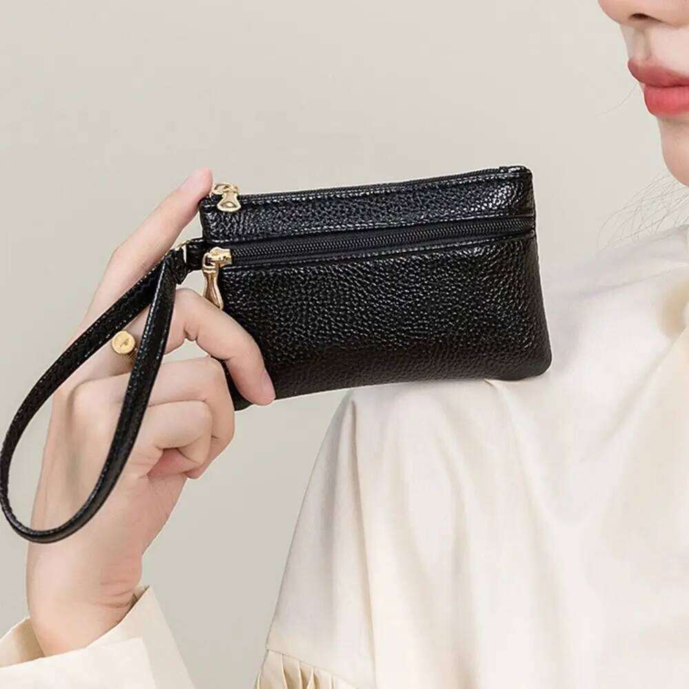 Solid Color Lichee Pattern Zipper Casual Korean Style Coin Purse Wallet Small Item Bag Outdoor Y260206