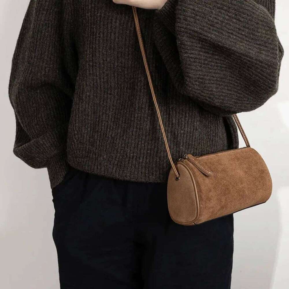 2025 new style Melard wind suede PU women's retro round cylinder matte business single shoulder cross-body Boston bag XJ260129