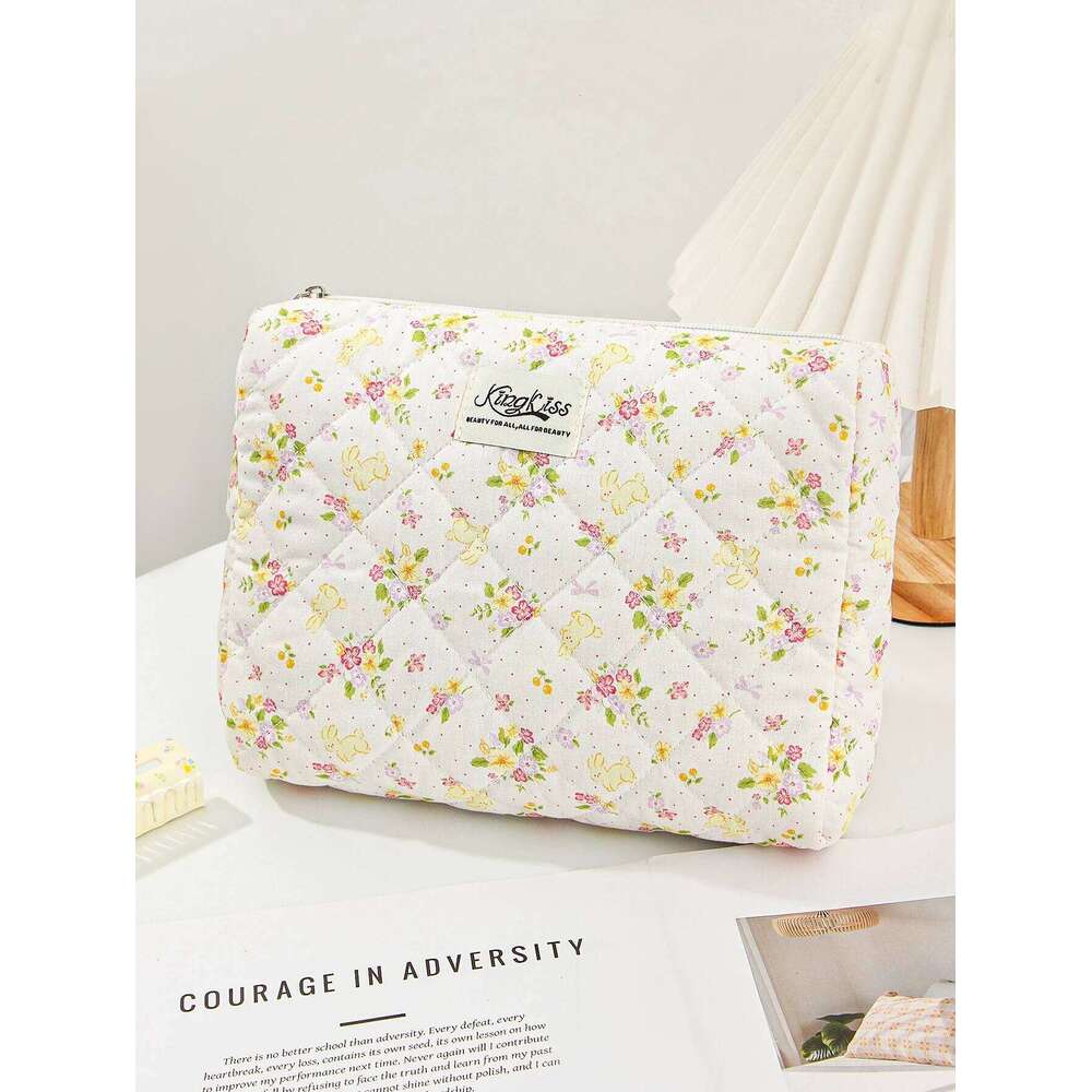 3-pc flower bunny quilted daily travel tool bag, storage handbag, portable makeup brush bag Y260206