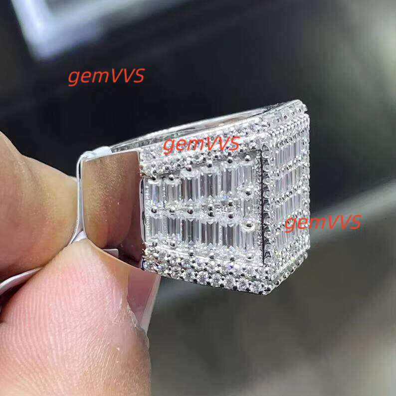 Luxury Men's Rhodium Plated 925 Sterling Silver Iced Out Hip Hop Engagement Wedding Ring