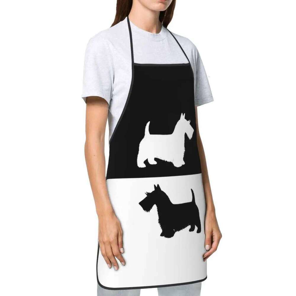 Custom Bib Scottish Terrier Apron for Men Women Unisex Adult Chef Kitchen Cooking Scottie Dog Tablier Cuisine Painting S260205 269