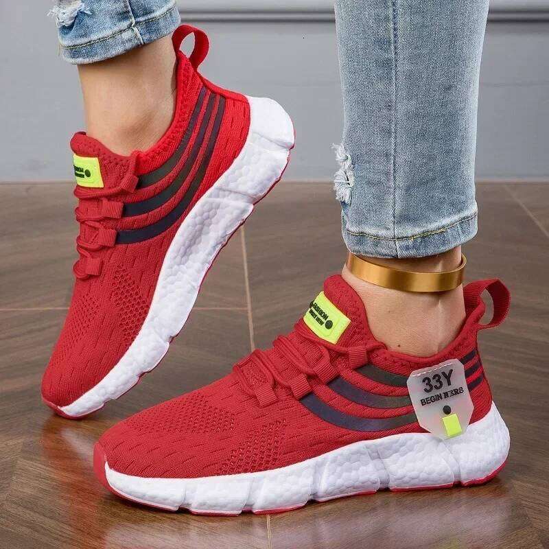 Women's Sneakers New Fashionable Breathable Flat Vulcanized Shoes 2025 Summer Mesh Knitted Lace Tenis Jeans Female Footwear