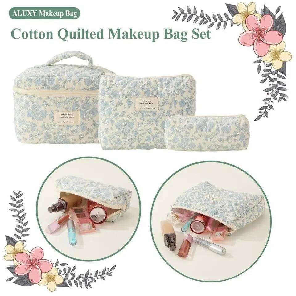 1pcs Cute Quilted Cotton Makeup Bag Women Zipper Cosmetic Organizer Cloth Handbag Box Shape Portable Toiletry Case for Girls Y260206