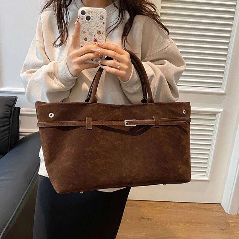 Buckle Decorative Design Solid Faux Suede Handbag Large Capacity Hasp Casual Tote 2026 Hot Sale Bags for Women Bolsas Femininas Y260205