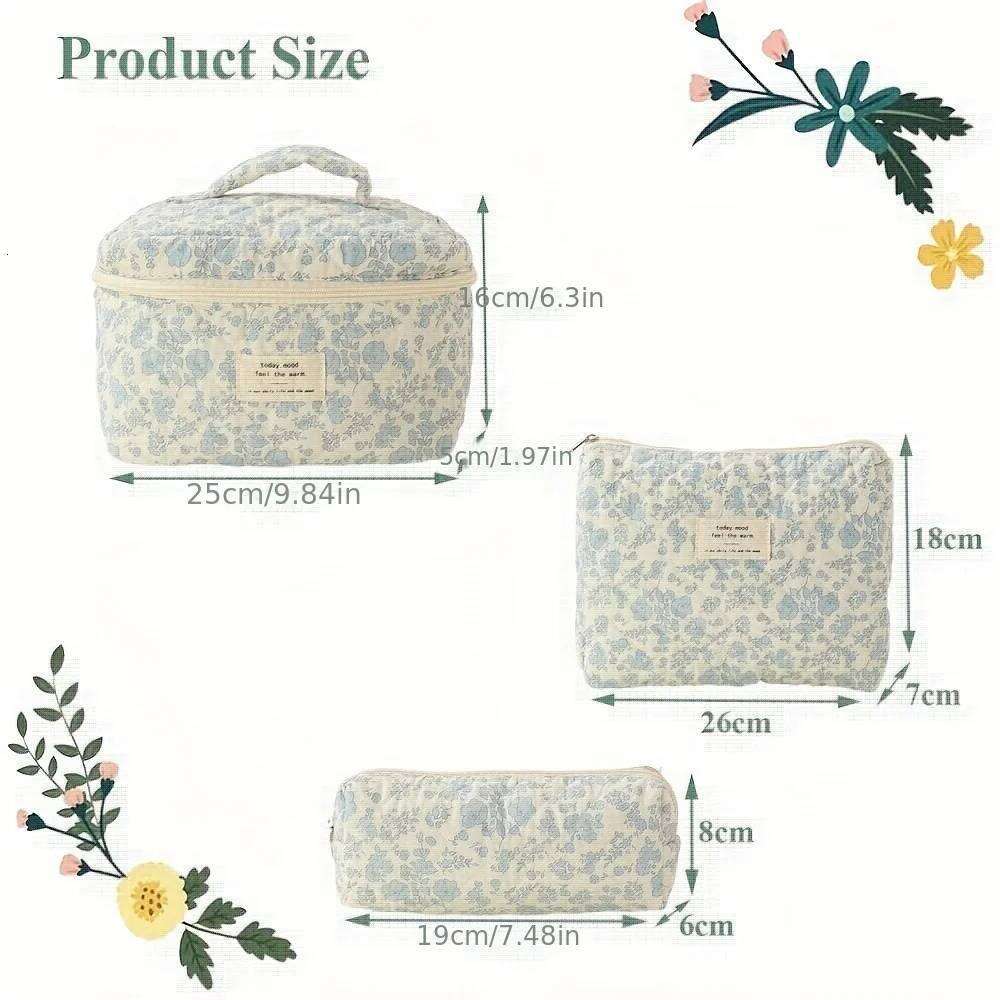 Large Travel Quilted Makeup for Women, Cotton Cosmetic Bag, Coquette Aesthetic Floral Toiletry Organizer Bag Y260206