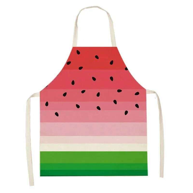 Summer Watermelon Pattern Fruit Print Apron Linen Sleeveless Lace Up Baking Stains Oil Resistant Adult and Children Cover S260205
