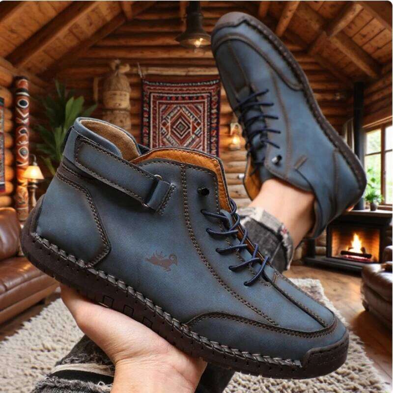 Spring and Autumn Men Mid Top Leather Sneakers Soft Soled Loafers Non Slip Comfortable Flat Casual Shoes Classic Ankle Moccasin