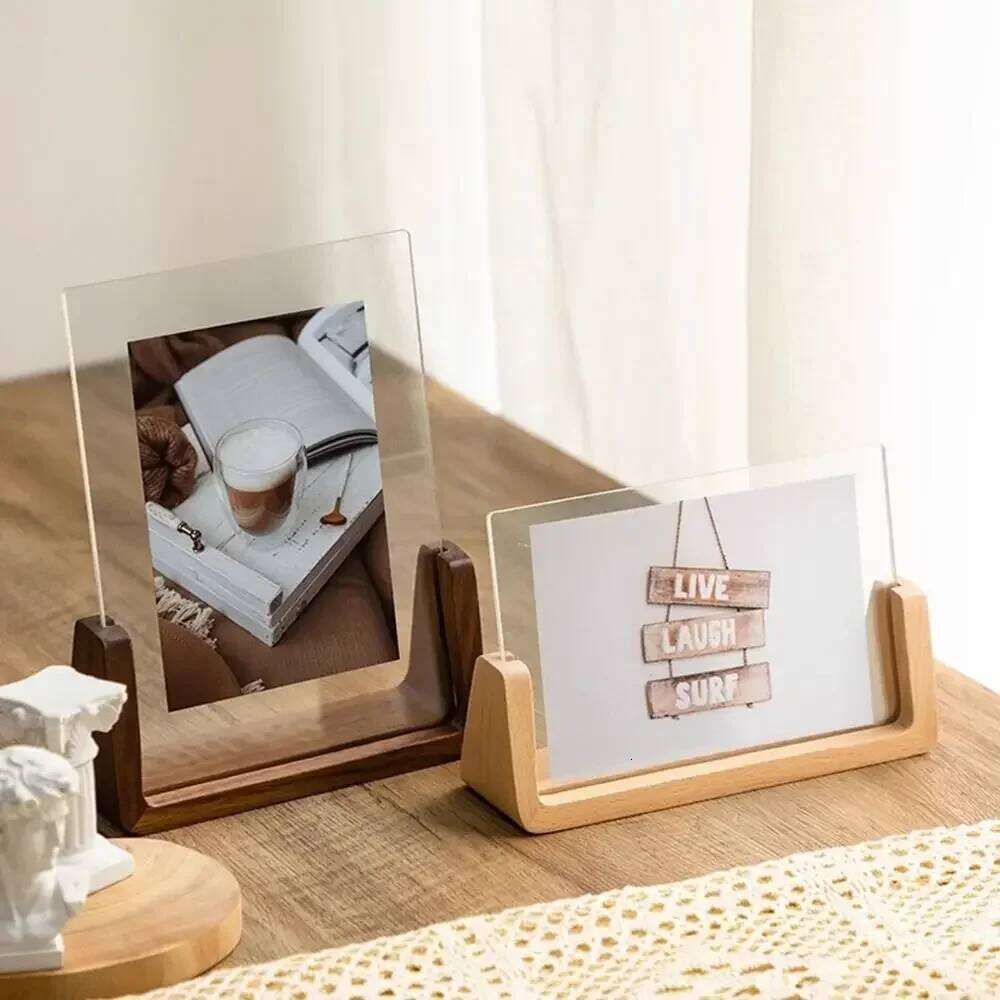 Walnut/Beech Wooden Acrylic U Shape Frame Desktop Wood Wedding Party Picture Frames Photo Home Decor S260205