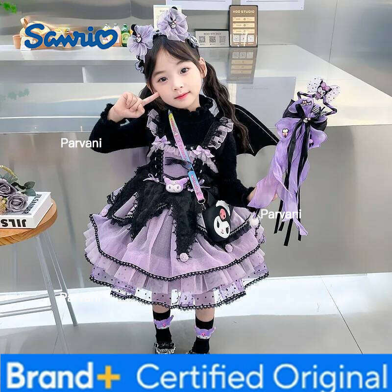 Sanrio Kuromi Girls Lolita Spring Autumn New Princess Dress Anime Figure Birthday Kawaii Cartoon Suspender Skirt H260206 - view 5