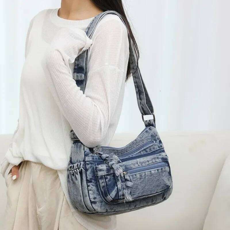 Denim Zipper Shoulder New Fashion Hot Selling Solid Simple Large Capacity Crossbody Bags Soft Versatile Women's Handbag Y260205