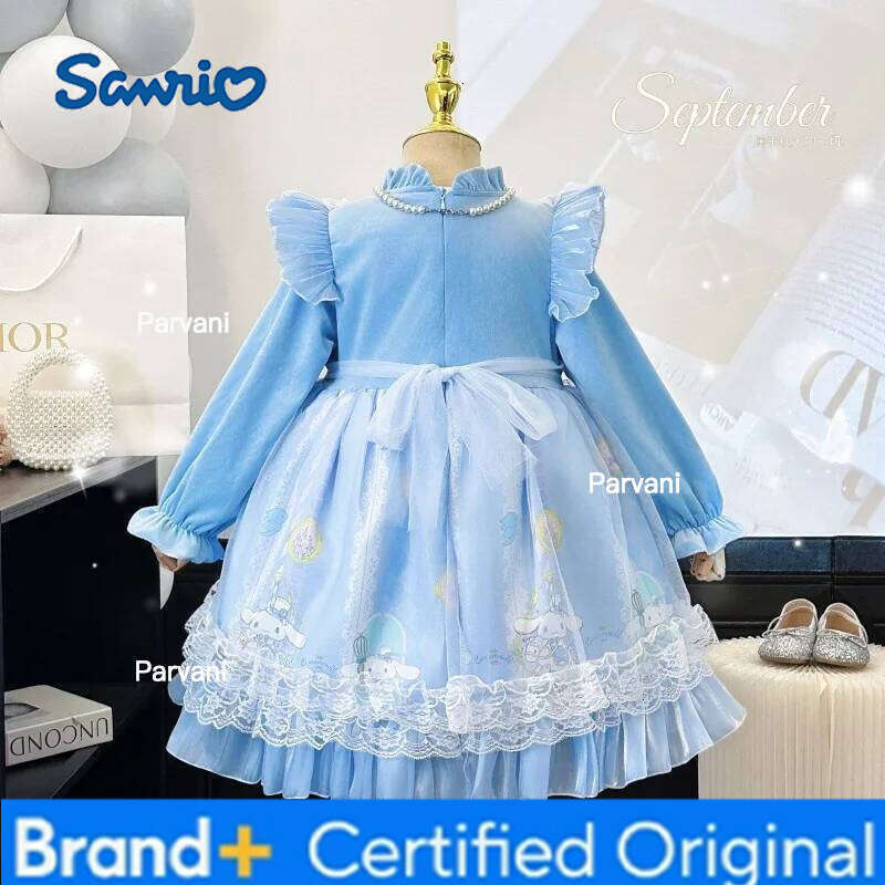 Sanrio Cinnamoroll Girl Velvet Autumn Winter Kuromi Lolita Princess Dress Kawaii Cartoon Long Sleeves Anime s Girls Clothes H2602061 - view 6