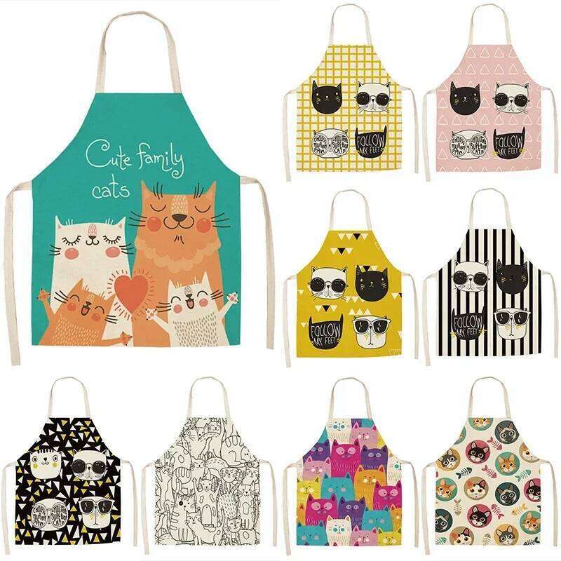 Cute Cartoon Cat Baking Aprons Women Cooking Accessories Cafe for Men Kitchen Apron S260205