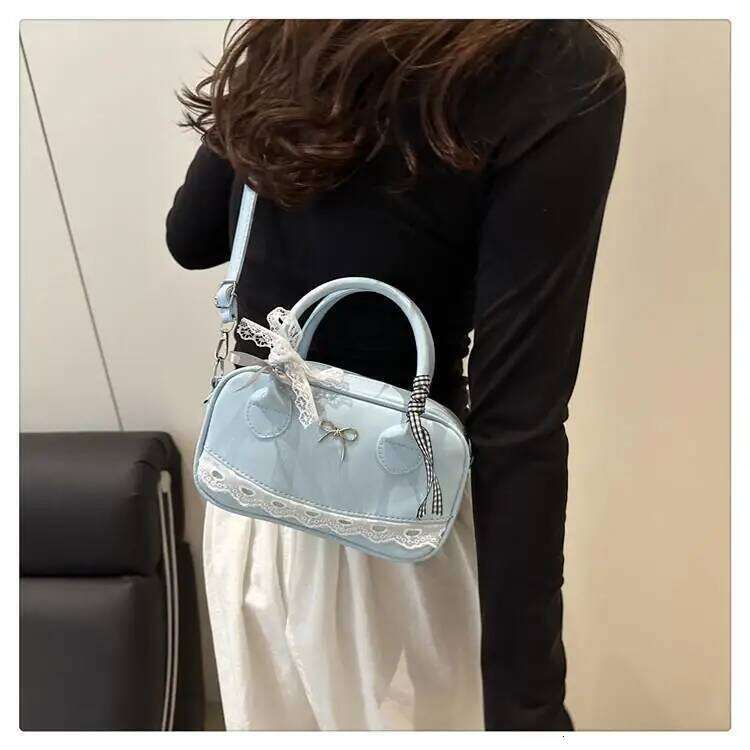 Simple Elegant Handbag Boston Shoulder bag Lace Ribbon Bow Decor Crossbody Small Square Bag Casual Women Bags Y260205