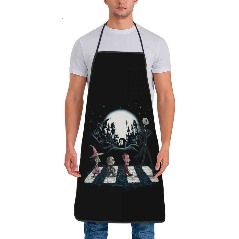 Nightmare Before Christmas Skull Bib Apron Adult Women Men Chef Tablier Cuisine Kitchen Cooking Jack Skellington Anime Baking S260205
