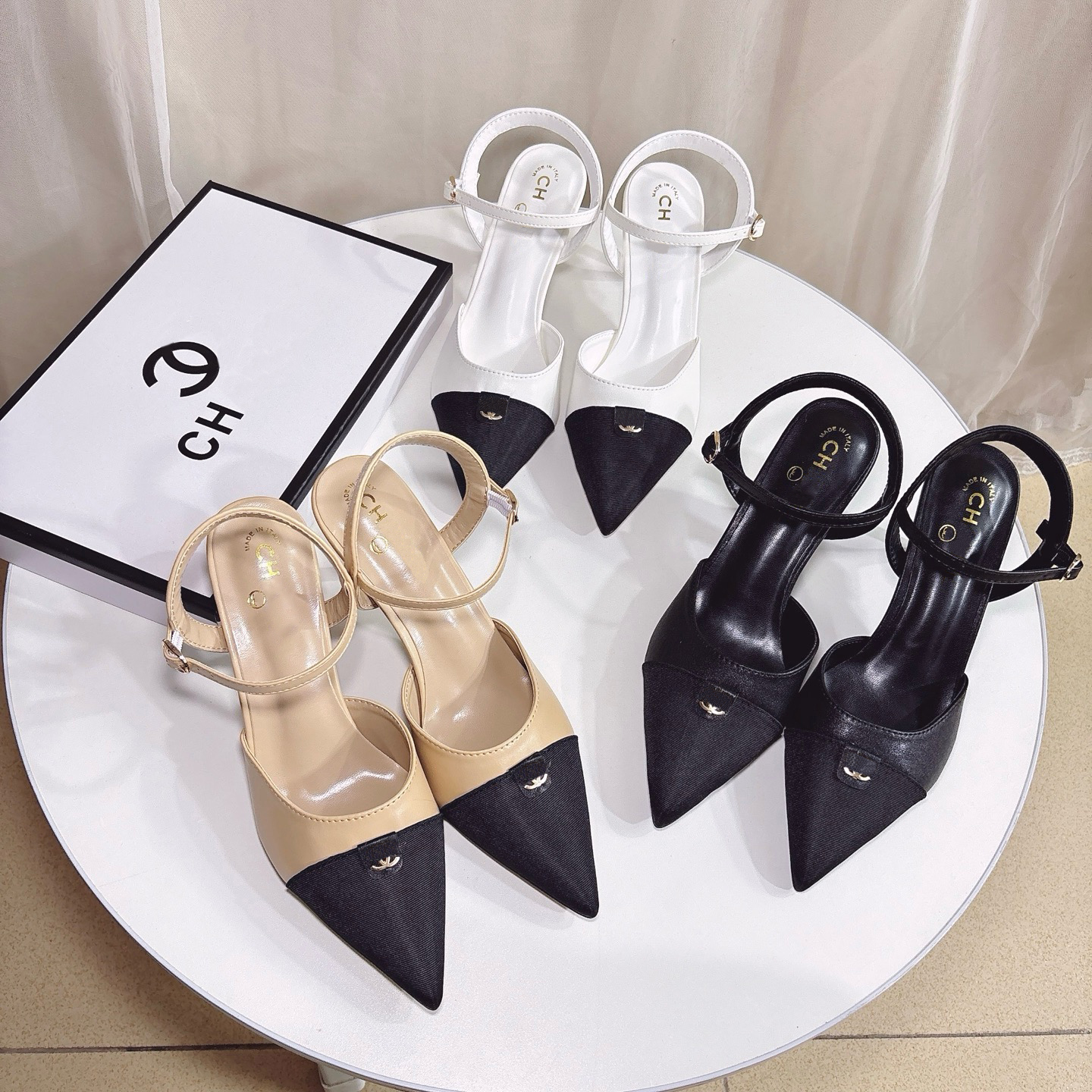 Designer slides Women High-heeled sandals Luxury dermis slippers Brands Pointed Toes loafers Ladies fashion party High heeled sandals Formal dress shoes 35-42