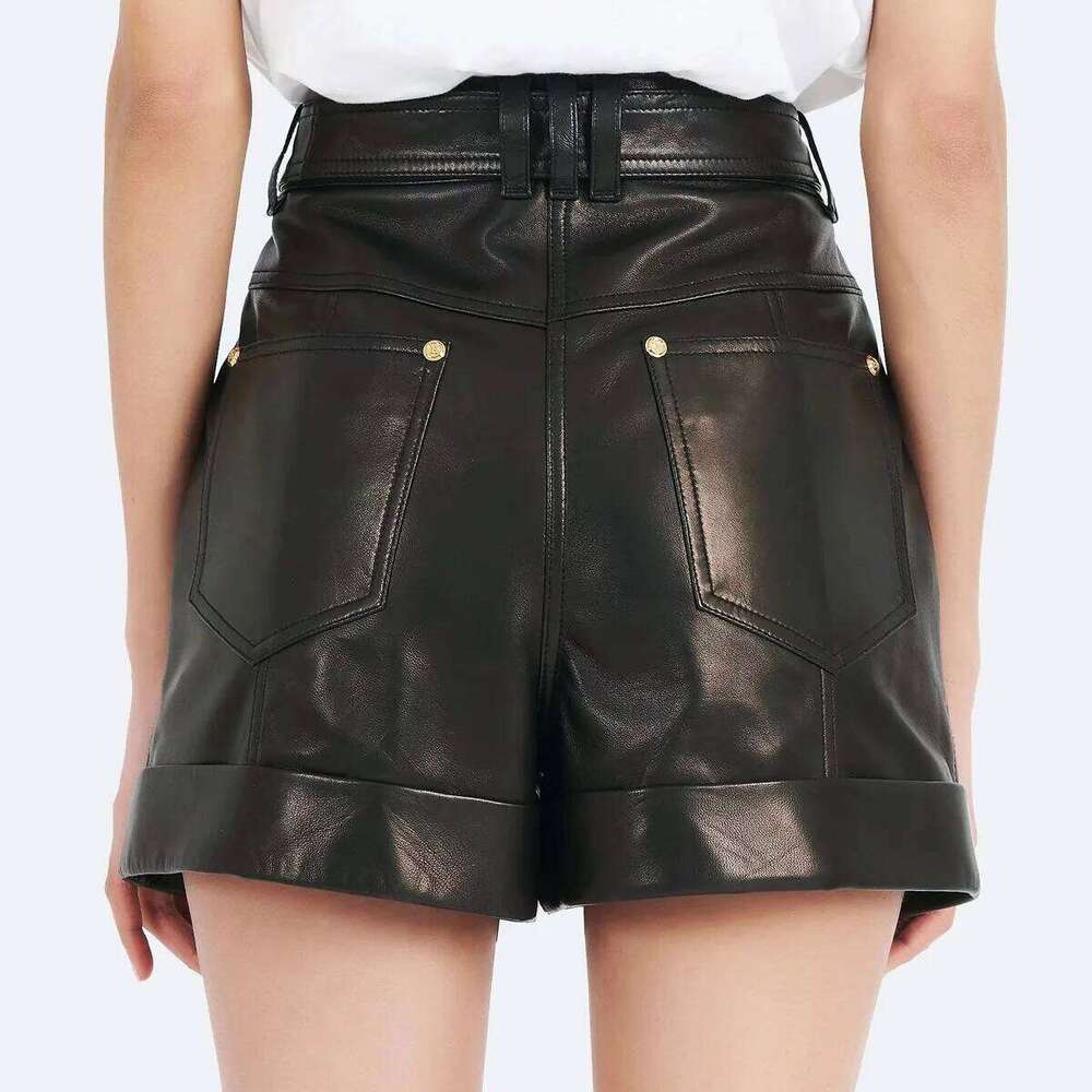 New Autumn Collections High Quality PU Leather Black Women Shorts with Belt All-mtach Casual Female Clothing XJ260206