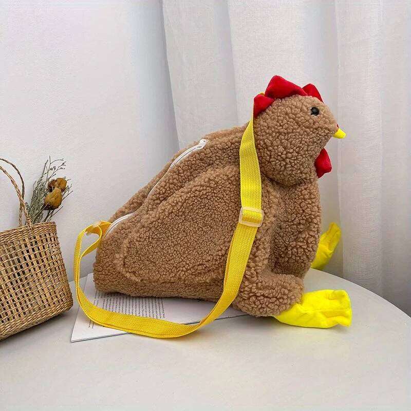 Charming Plush Chicken Crossbody Bag Soft Texture Whimsical Design - Ideal Gift for Animal Lovers & Festive Occasions XJ260129