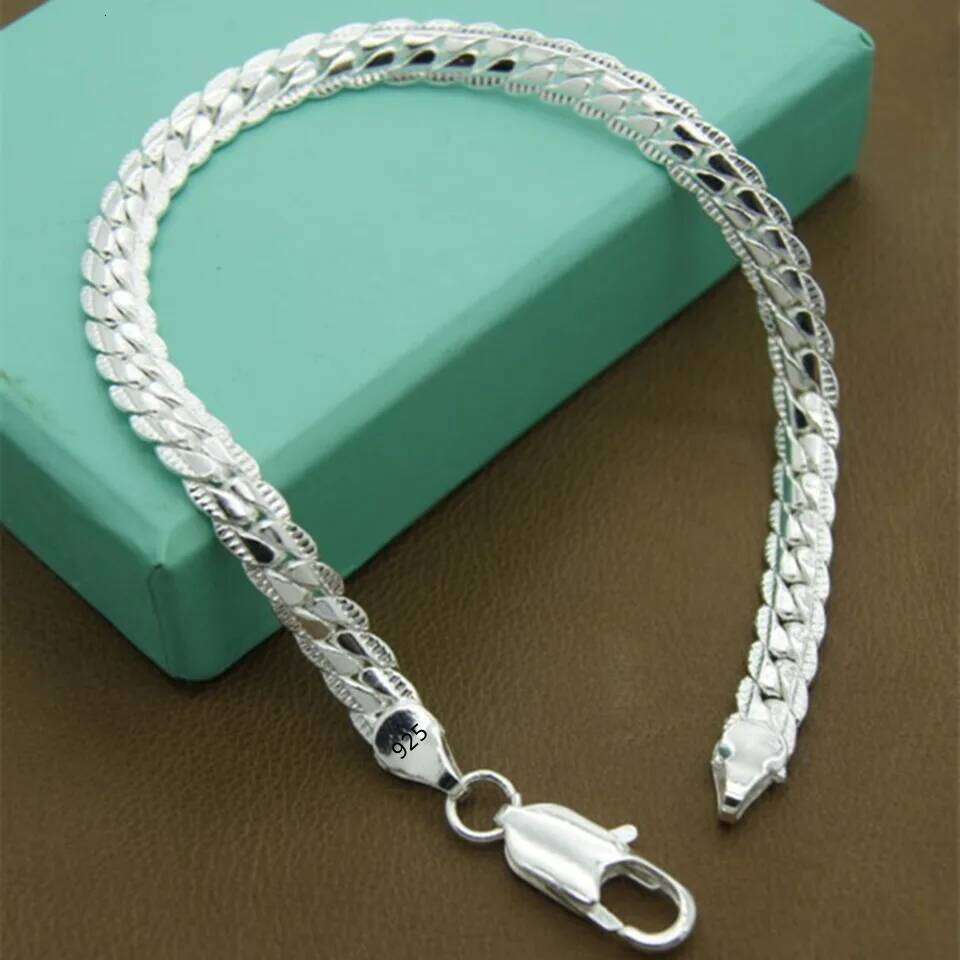silver Classic flat sideways chain Bracelets for women men's Fashion Party Wedding Jewelry Gifts pulseras 26H0206