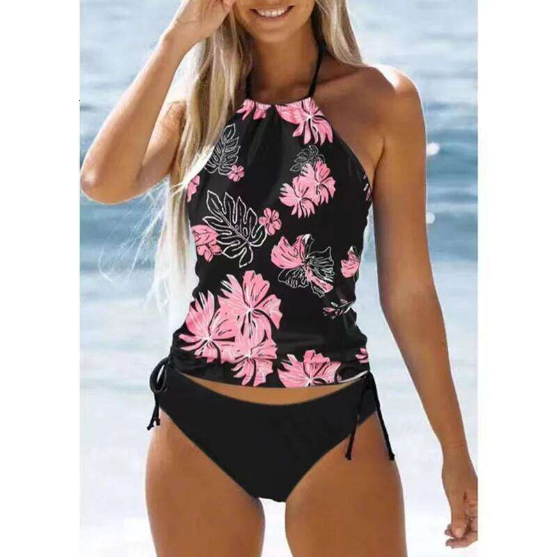 Women's Bathing Suit Coconut Drawstring Side Halter Neck Tankini Set Beach Wear Cute Swimwear Fashion Split Swimsuit 2025 New Z260206