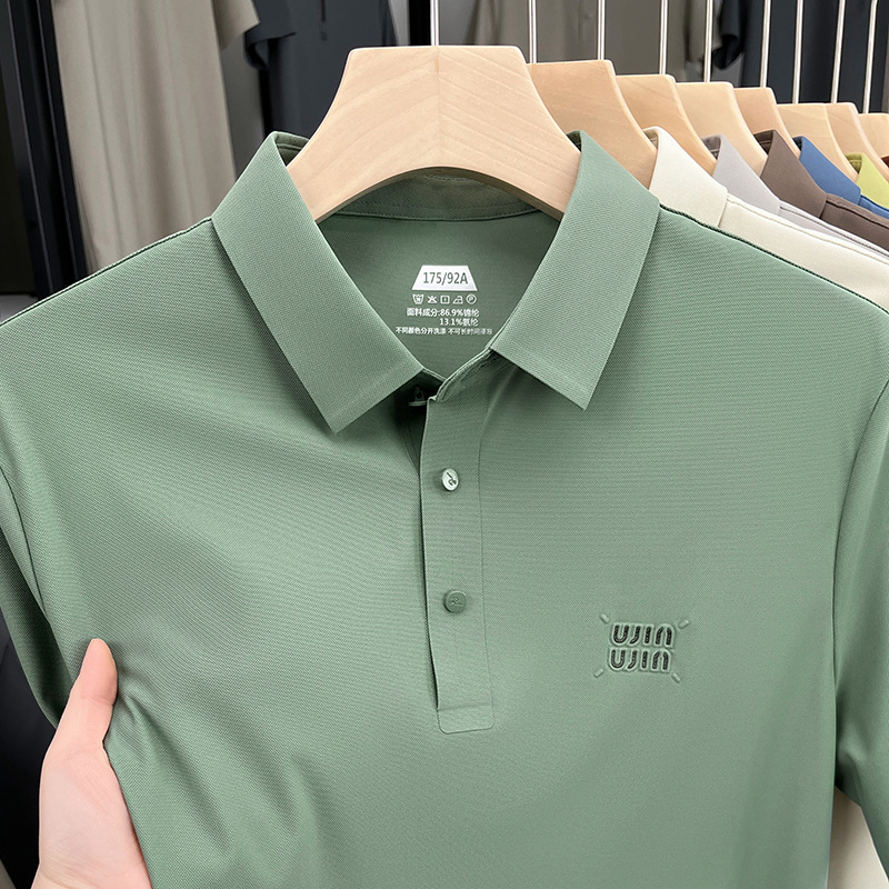 Free shipping 2026 summer new ice silk fashionable casual short sleeved men's breathable and comfortable business polo shirt