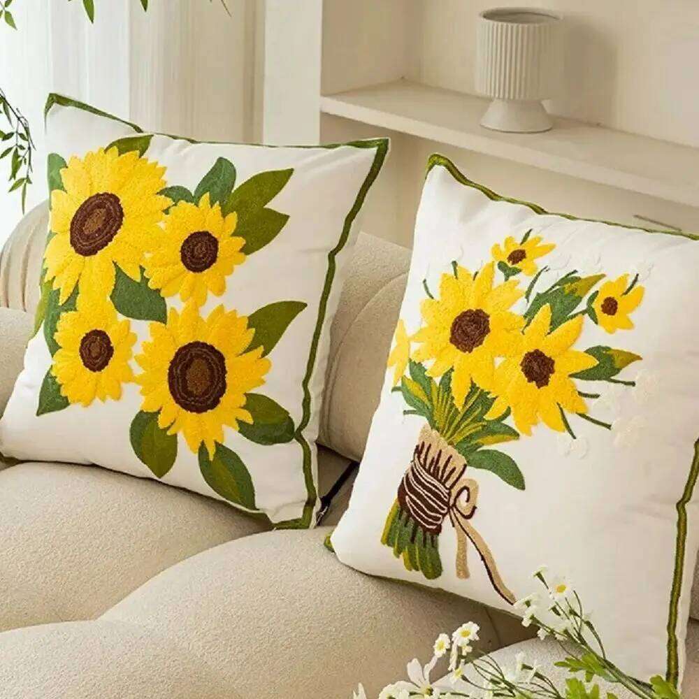 45x45CM Cotton Embroidery Cushion Covers Soft Decorative Sofa Cases Sunflower Pillow Cover For Living Room Hotel Decor Pillow Case