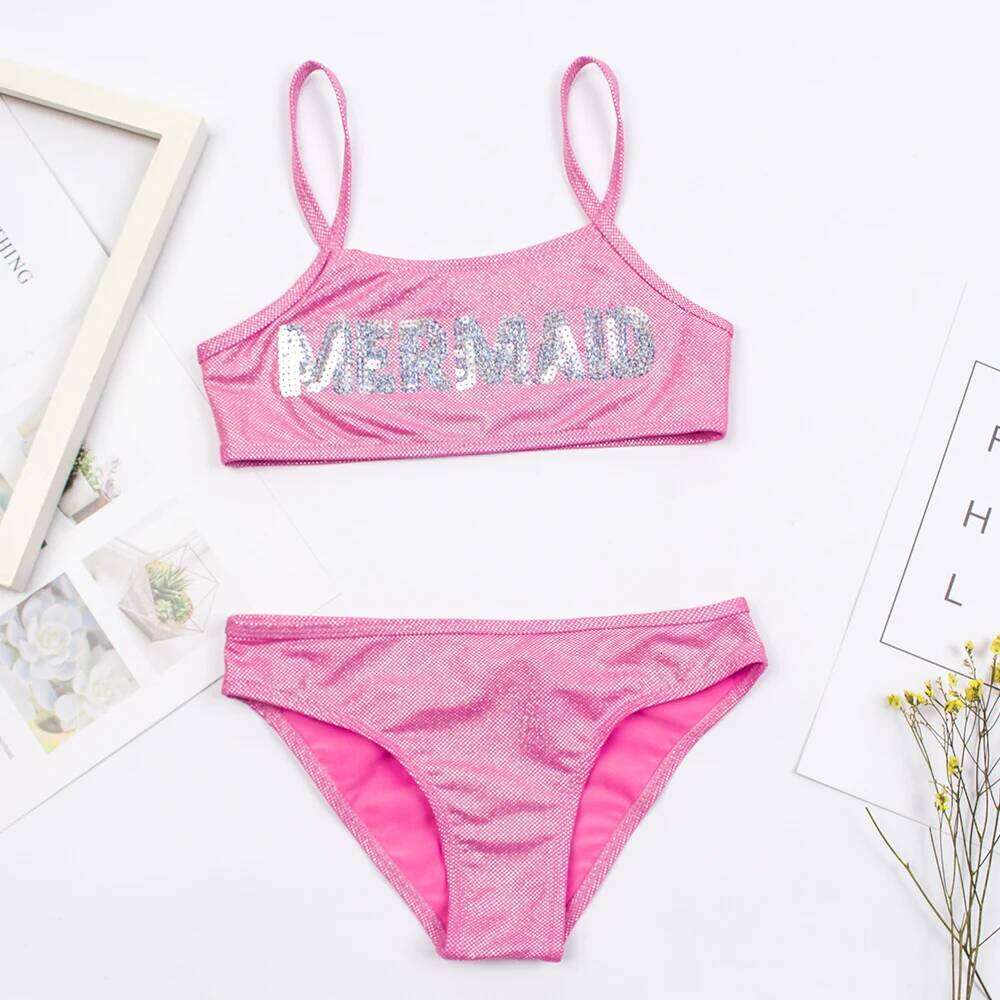 3-8 Years Mermaid Sequin Children Swimsuit Girls Kids Bikini Set Cute Baby Summer Beach Swimwear Biquini Infantil XJ260206