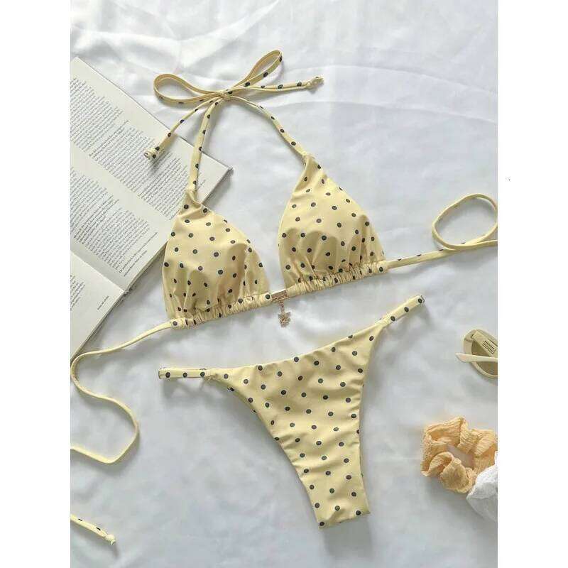2026 Polka Dot Bikini Bikin Sexy Strap Split Set Swimsuit Women Z260206