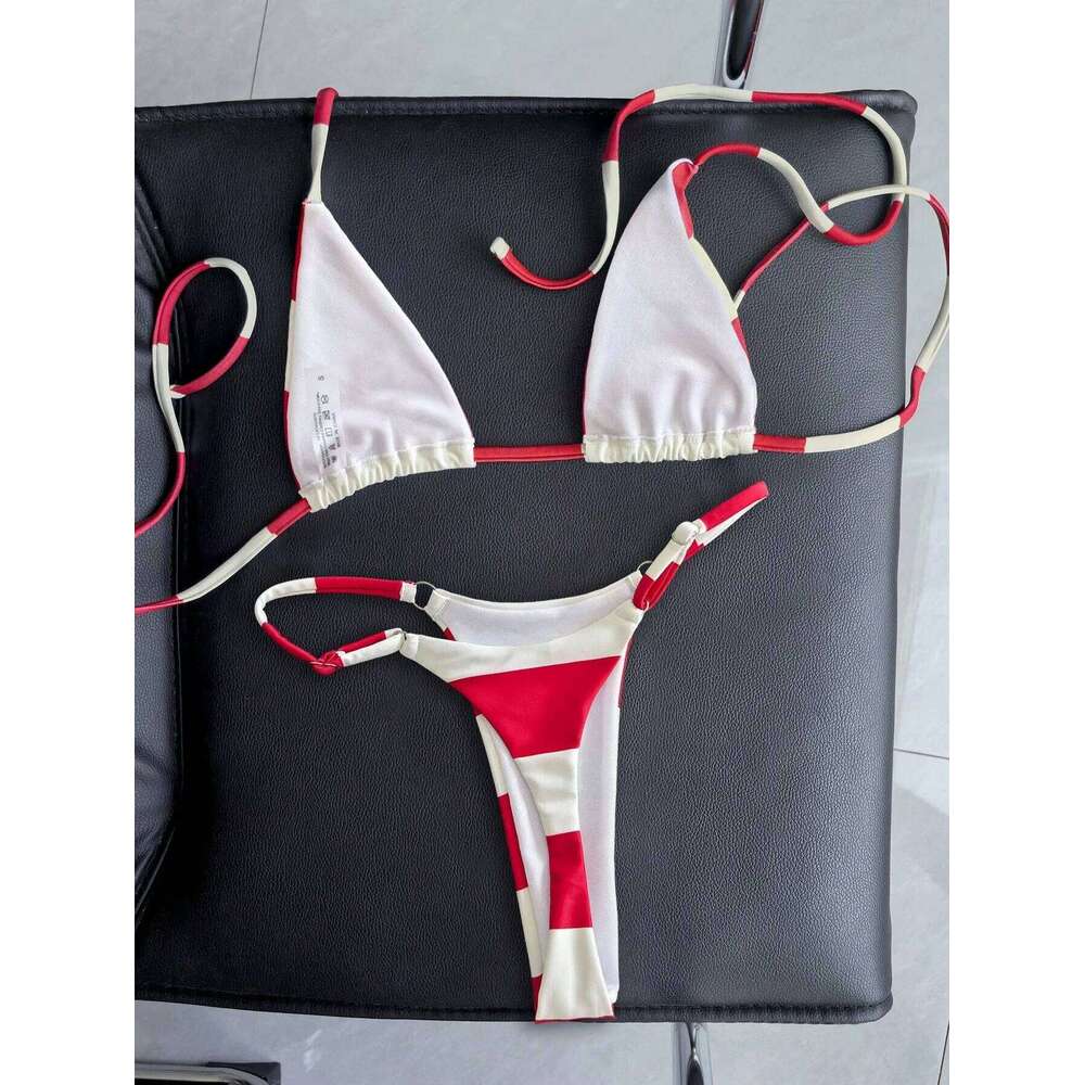 Red and white striped bikini swimsuit XJ260206