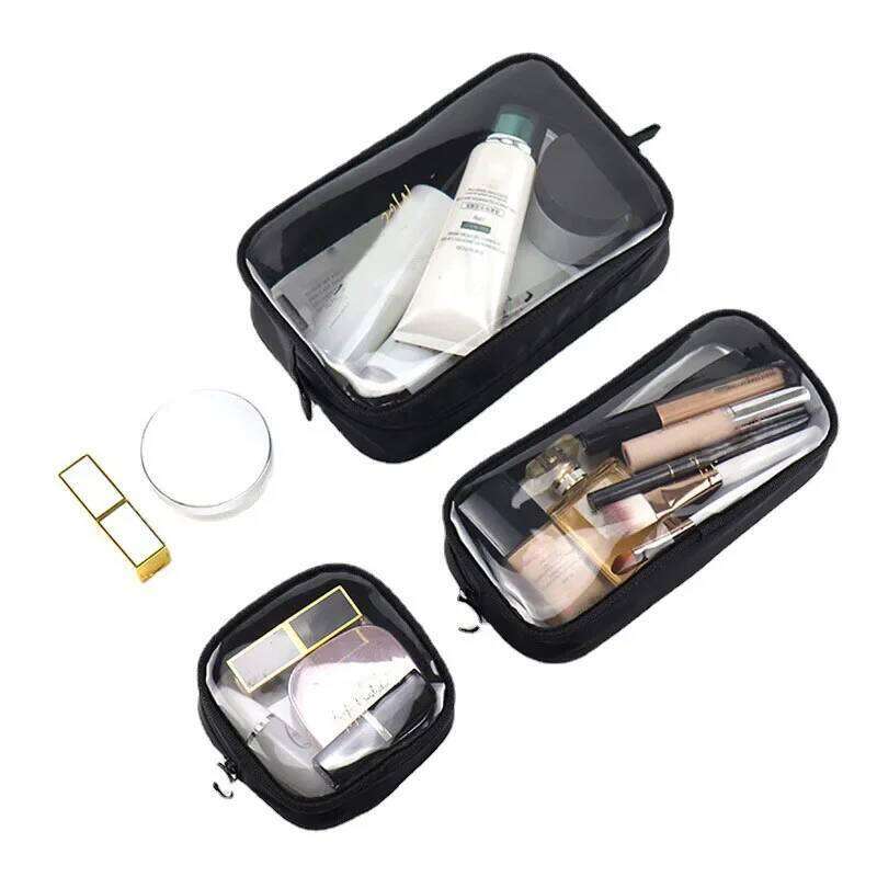 Portable Toiletry Transparent Bag INS Style Waterproof Travel Black Clear Cosmetic Brush Storage Case Organizer Y260206