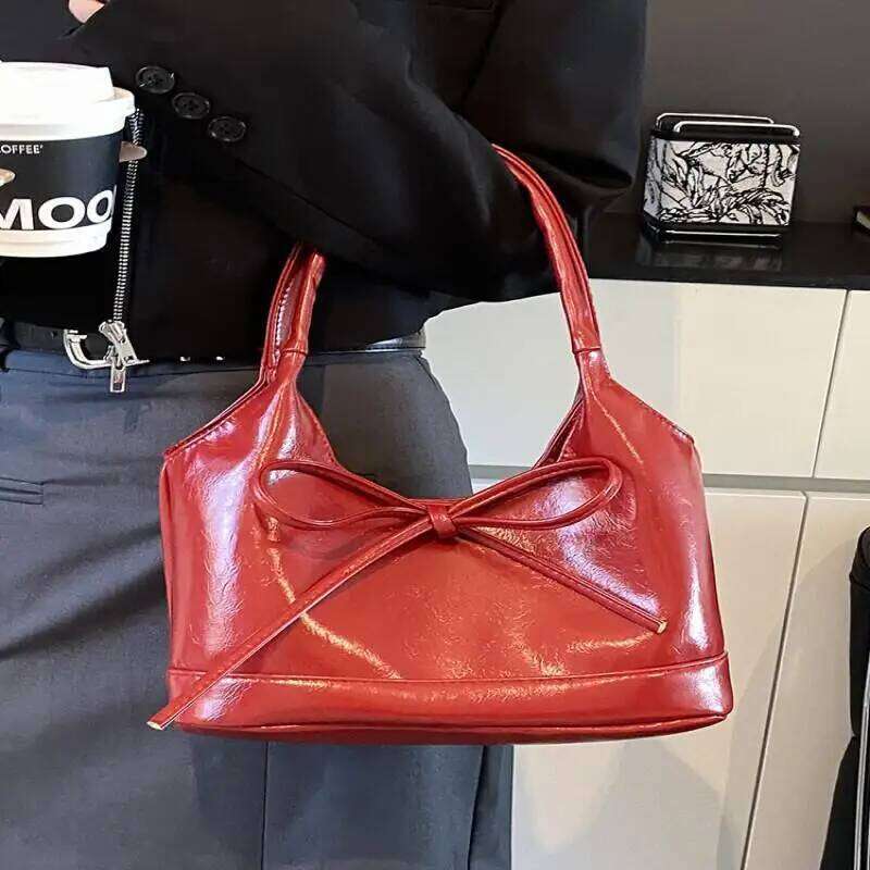 Wax Skin Bow New Style Girl Sexy Handbag Crossbody Commute Cute Waterproof Texture Multi-Functional Large Capacity Storage Bag Y260205