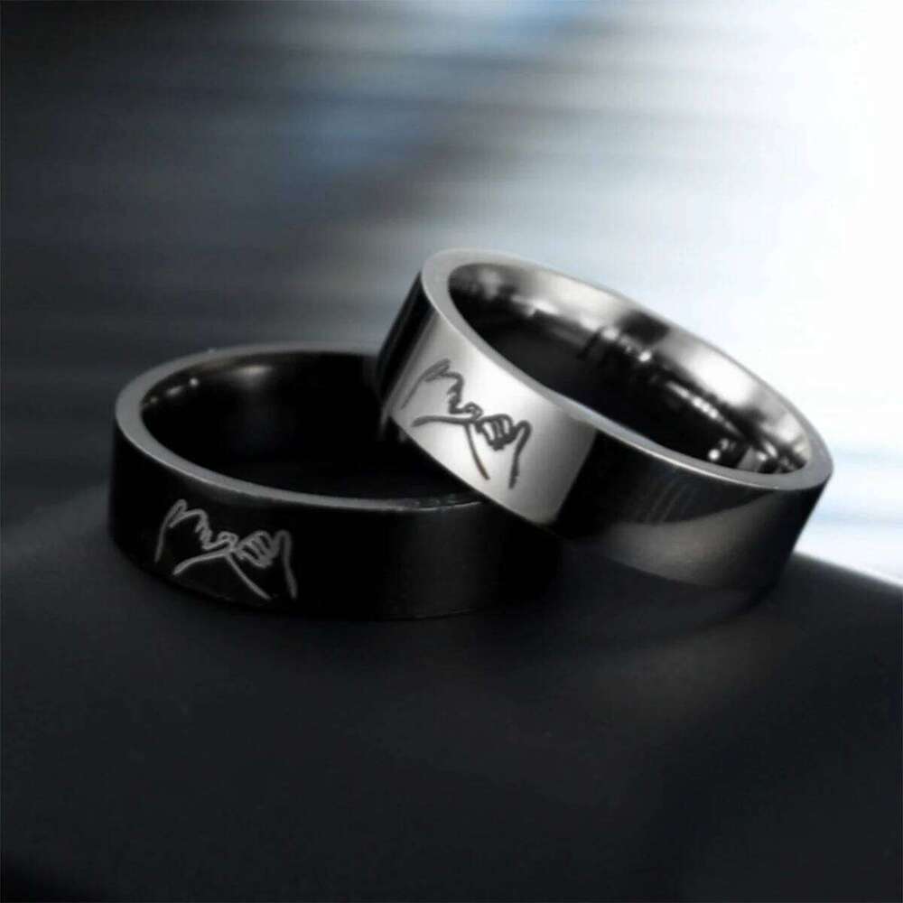 Titanium Steel Couple with "I LOVE YOU" Engraved Inside - Black/White Matching Promise Rings for Couples, Anniversary Jewe W260206