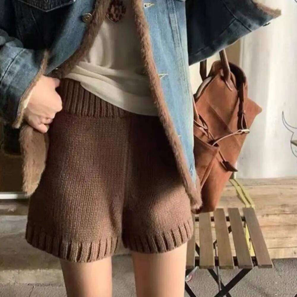 New Loose Knitted A-Line Bodycon Fit Slimming Pants Soft High Waist Shorts Female Fashion H260206