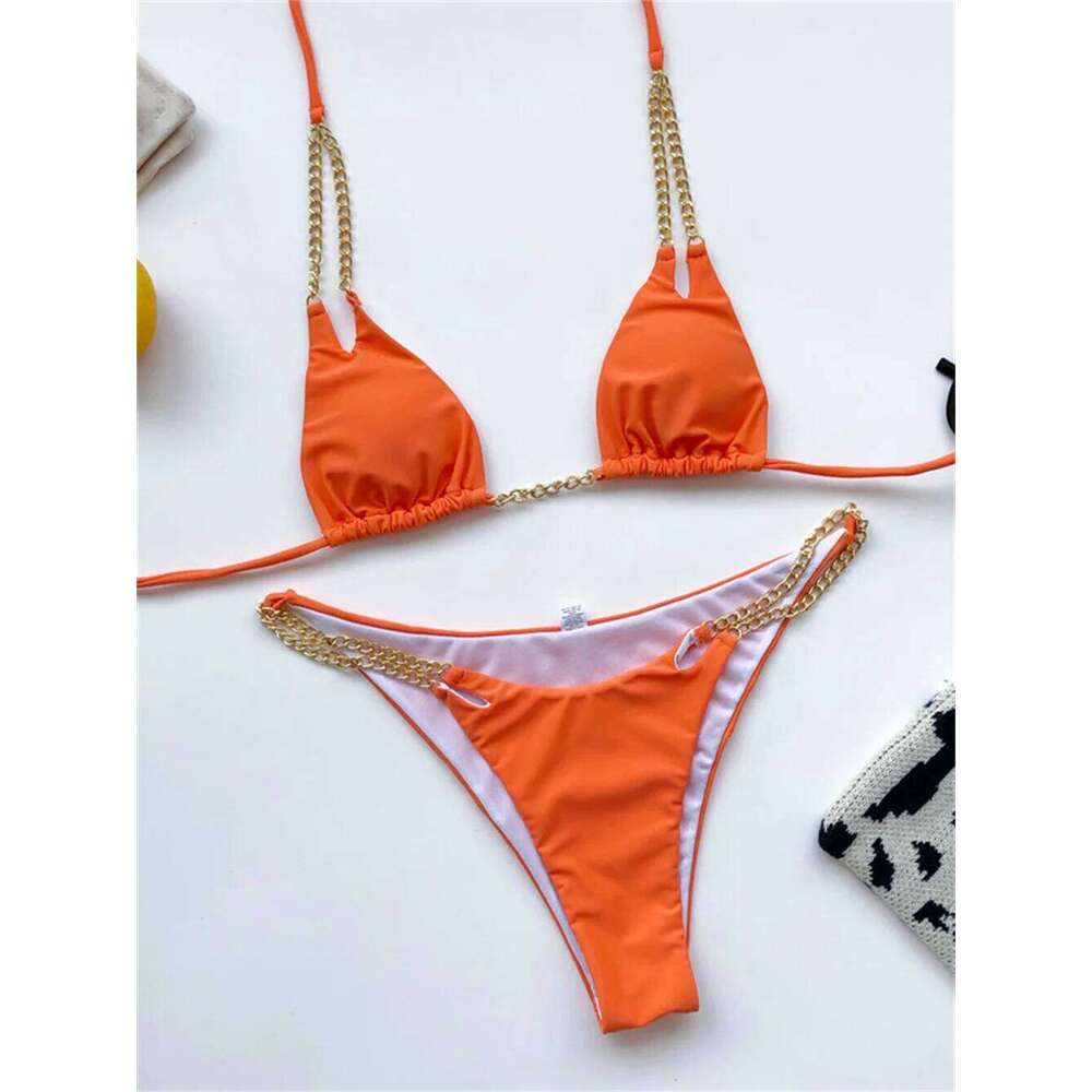 Sexy Metal Chains Bikini Extreme String Backless Micro Swimsuit Thongs Swimwear Women Beach Outfit Bathing Suit Bikinis De Mujer XJ260206