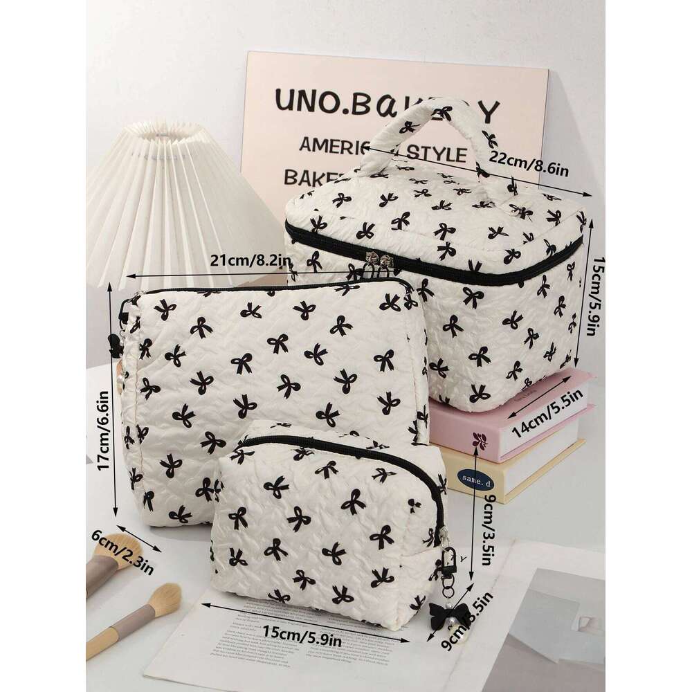 1 pc/set quilted multifunctional bow fashionable portable bag, essential makeup bag for toile Y260206