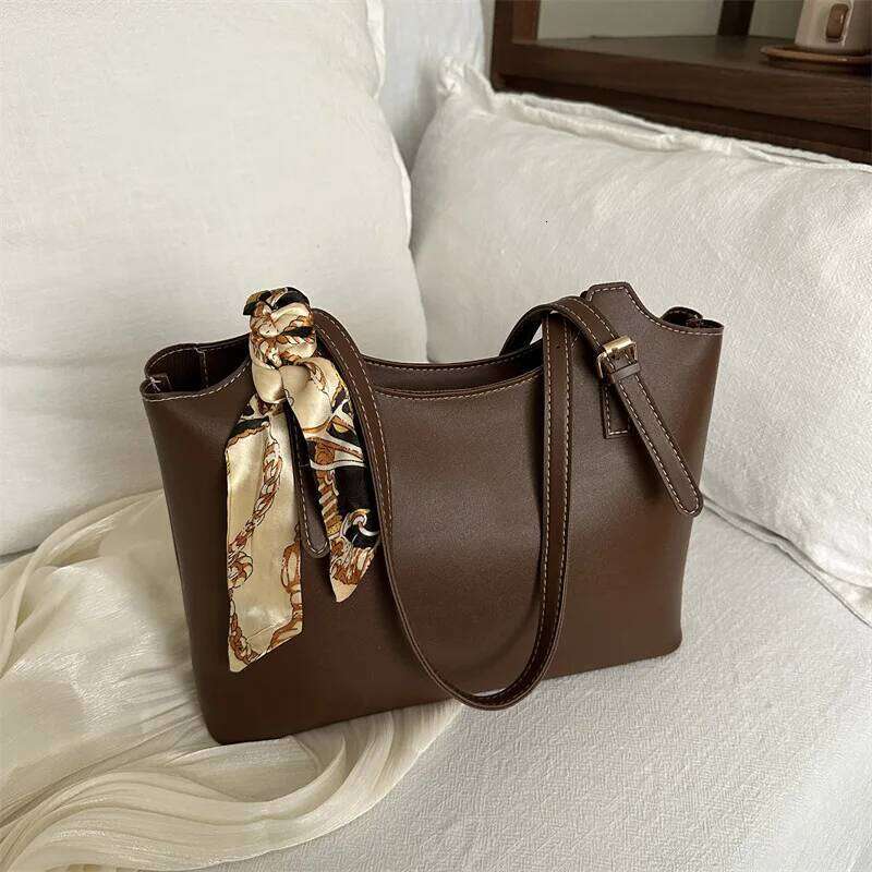 Fashion Stylish Silk Scarf Tote Spacious Capacity Shoulder Bags, Elegant Underarm Bag, Versatile Commute Handbag for Women Y260205