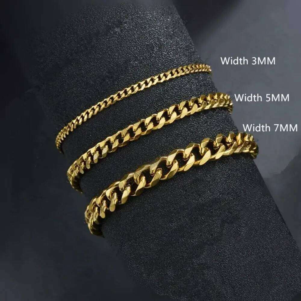 Wannee New Trendy Cuban Classic Stainless Steel 3 5 7mm Width Chain Bracelet For Men Women Jewelry Party Gift 26H0206