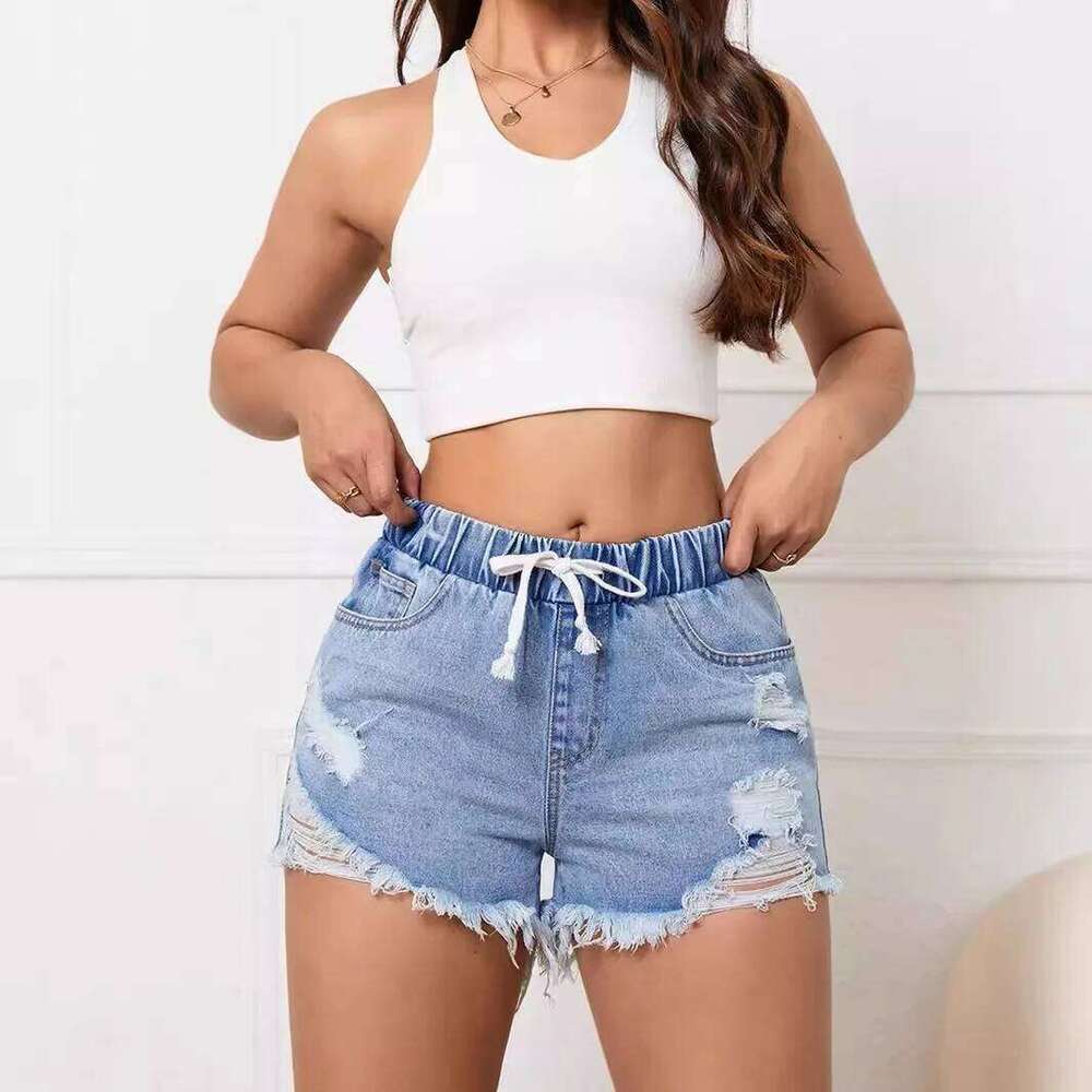 Ripped Raw Denim Shorts for Women Fashion A-line Hem Female Summer Hot Pants Streetwear Blue Clothing Skinny Sexy Retro Leisure C260206