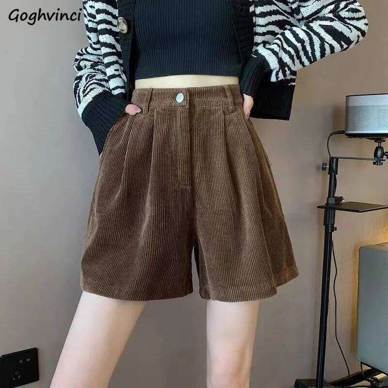 Shorts Women Wide Leg Corduroy High Waist Autumn College New Vintage Girlish Harajuku Stylish Street Wear Hipster Femme Y2k Hot H260206