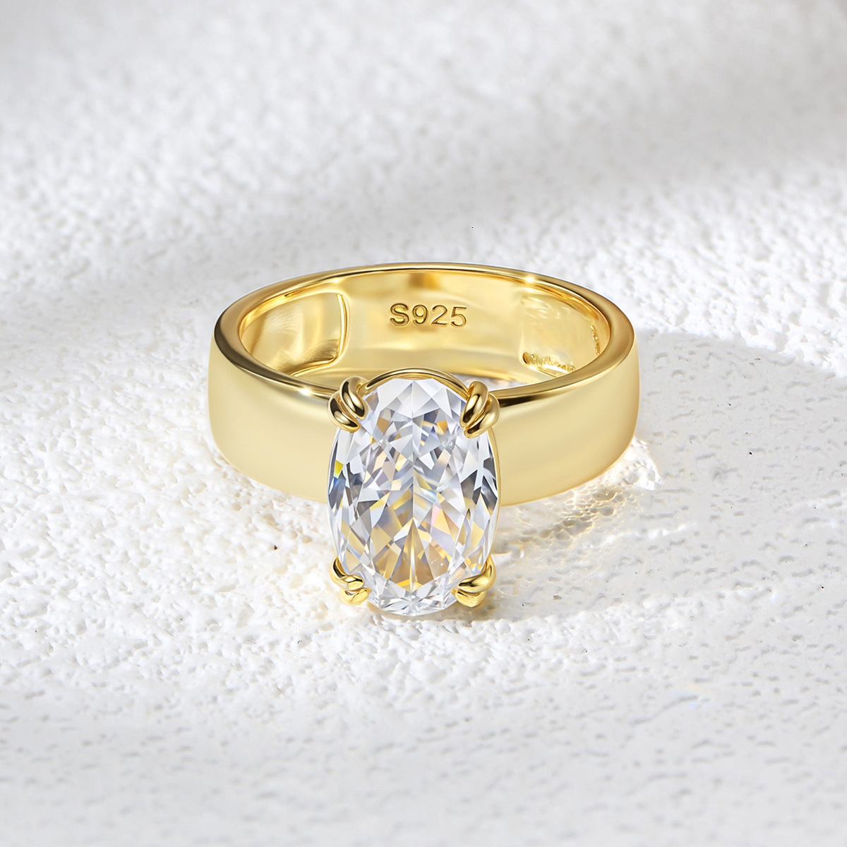 S925 Sterling Silver Simple Classic 8*12 Ice Flower Cut Zircon for Women Personality Stackable Wedding Ring