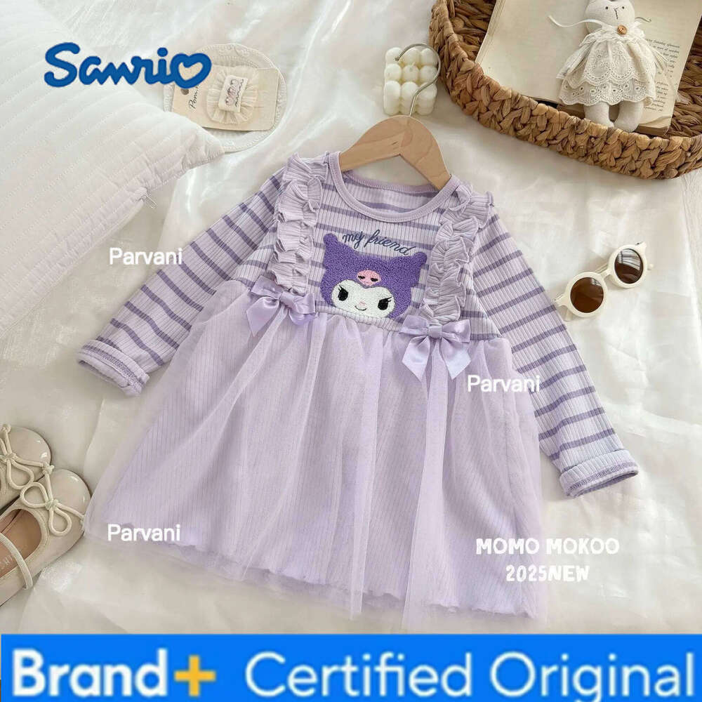 Sanrio HOT Hello Kitty Princess Dress with Striped Thickened Tulle for Girls Party Wear New 3D Cartoon Thermal Japanese Style H260206 - view 7