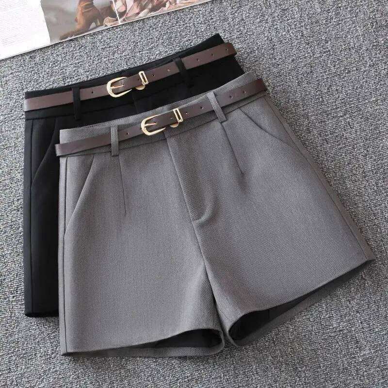 Casual Women's A-line High Waist Short Chic Office Lady Shorts With Belted Vintage Female Trousers Spring Summer C260206