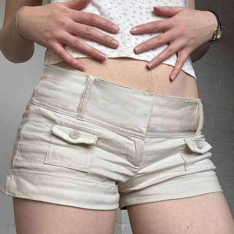 American Retro Button Pocket Tooling Shorts Women Waist Hot Casual Pants XJ260206