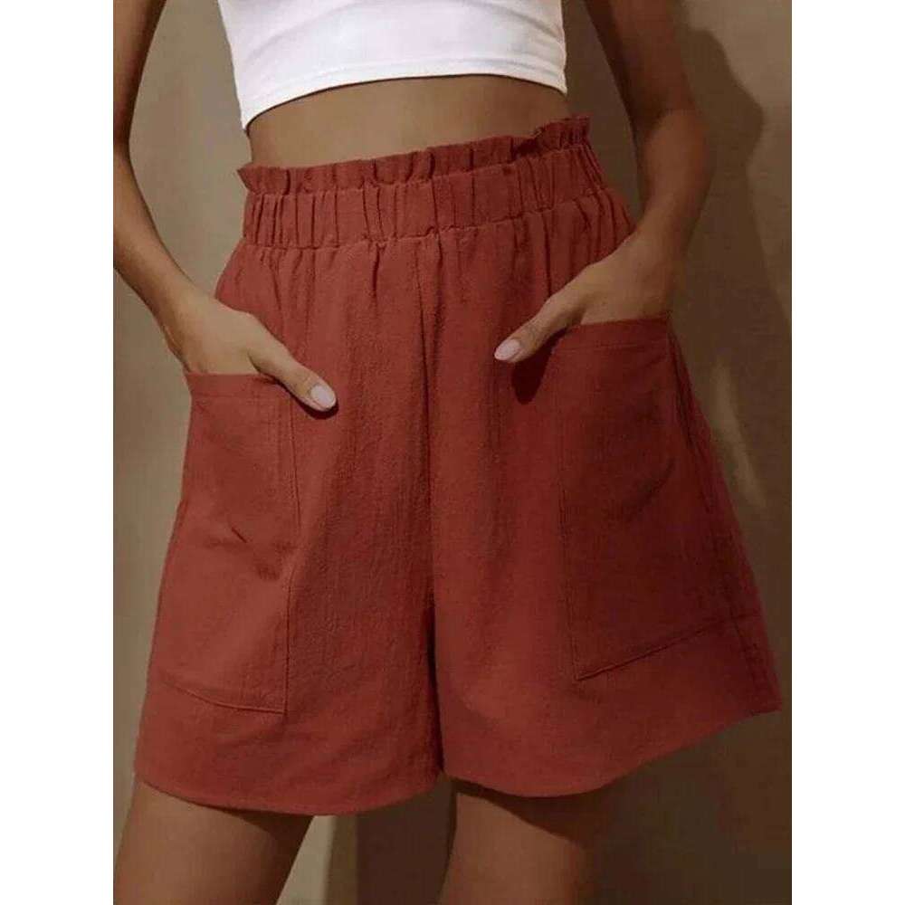 Summer New Casual Linen Women Gym Workout Loose Straight Short Pants Black High Waist Female Chic Lady Shorts Thin C260206