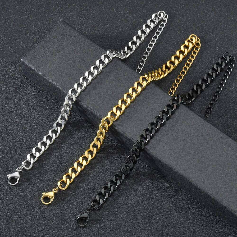 Stainless Steel Width 3.5/5/7mm Cuban Classic Chain Bracelet For Men Women Jewelry Gift Length Customized 26H0206