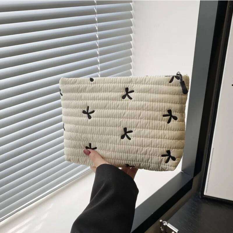New! For Storage Cute Makeup with Zipper Large Capacity Cosmetic Bag Embroidery Bow Wash Y260206