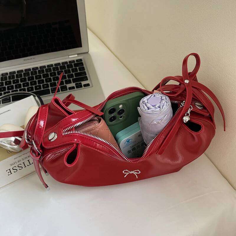 Purple Handbag Fashion Underarm For Women Trend Hobo Shoulder Black Silver Dumpling Sac A Main Bow Armpit Bag Red Y260205