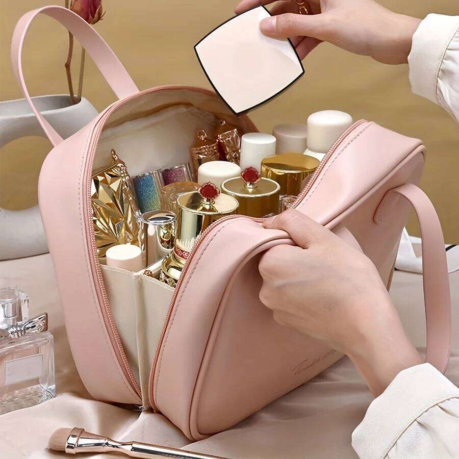 PU Handheld Makeup with Large Capacity, Fashionable and High Beauty, Divided Storage, Travel Storage Bag Y260206